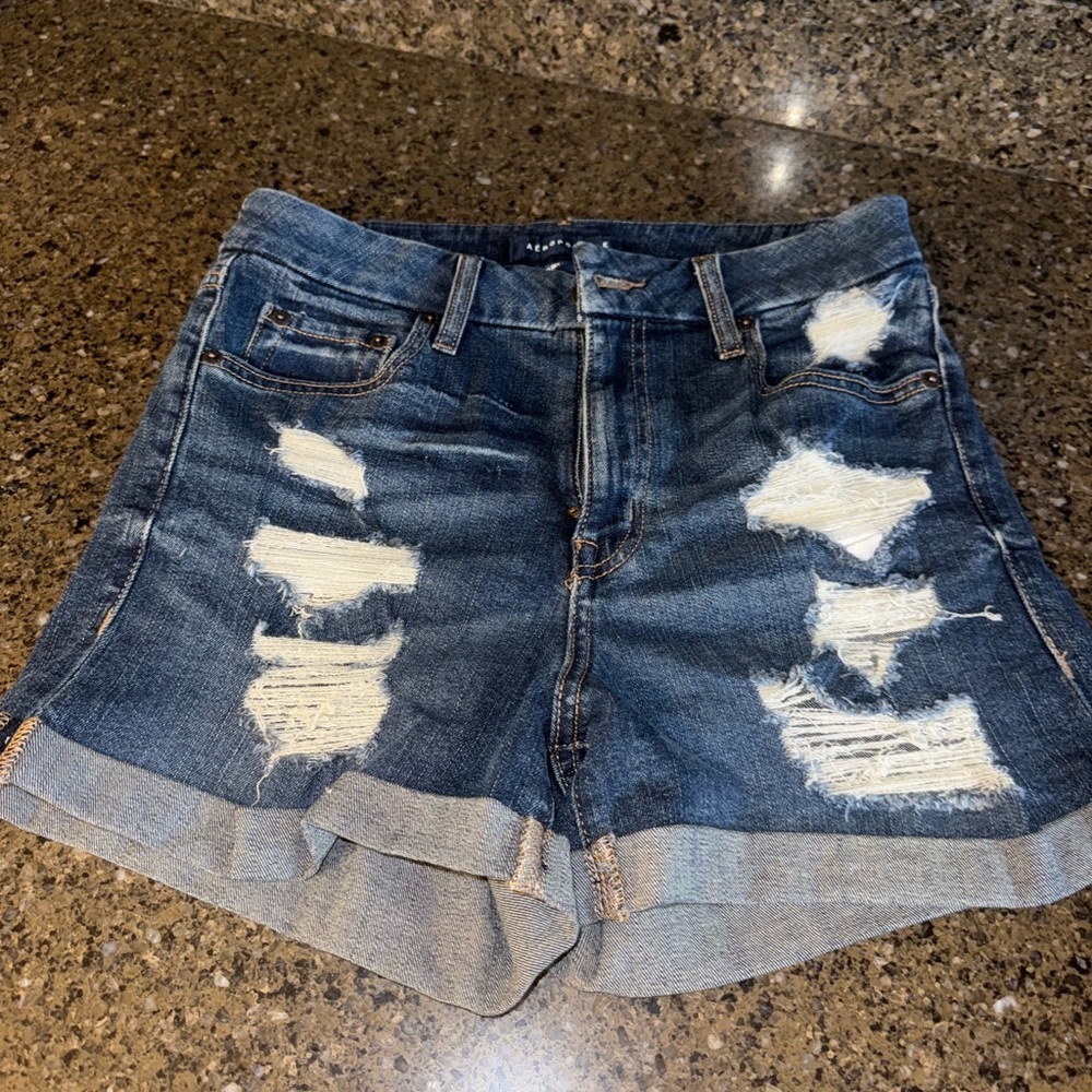 Aeropostale Blue Distressed Jean Shorts